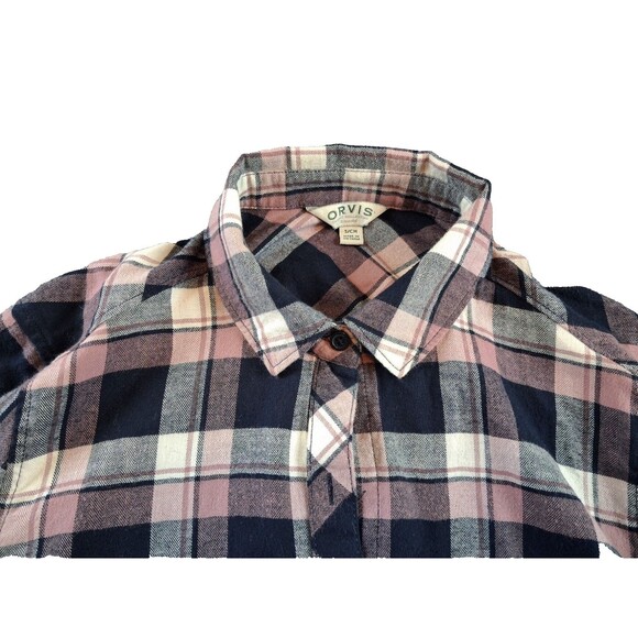 💗 Orvis Pink & Black Plaid Flannel Button-Down Shirt – Unisex Size Small - Picture 4 of 10